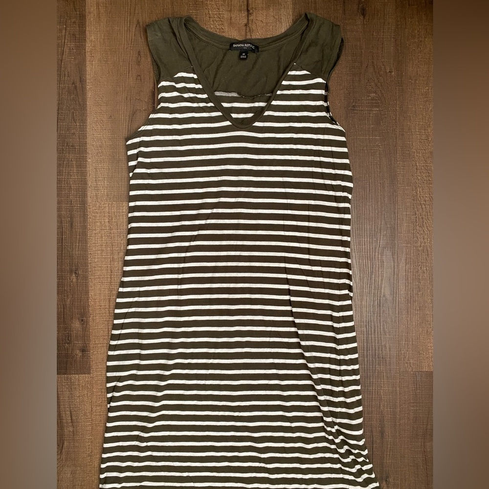 Medium olive green and white striped Banana Republic dress